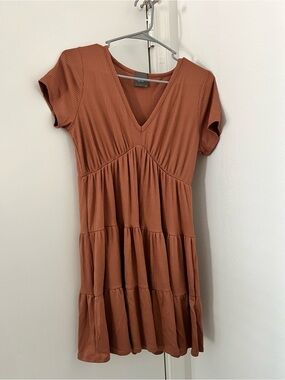 Olivia Rae Ribbed V-Neck Tiered Mini Dress - Rust